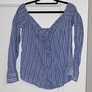 Free People Off the Shoulder Button Up Top